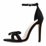 Black Suede Bow Evening Sandals High Heels Stiletto Shoes