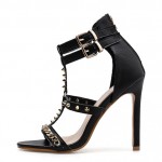 Black Metal Spikes Strappy Punk Rock Sandals High Heels Stiletto Shoes
