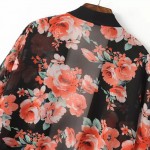 Black Red Vintage Roses Retro Chiffon Kimono Cardigan Outer Wear