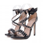 Black Spikes Swirl Straps Evening Gown High Heels Stiletto Sandals Shoes