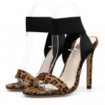 Brown Leopard Suede Cross Ankle Straps Sandals High Heels Stiletto Shoes