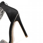 Black Diamantes Ankle Strap Studs Evening Gown High Heels Stiletto Sandals Shoes