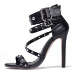 Black Metal Spikes Punk Rock Strappy High Heels Stiletto Sandals Shoes
