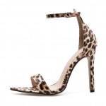 Khaki Leopard Print Sexy High Heels Stiletto Sandals Shoes