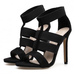 Black Suede Strappy High Heels Stiletto Sandals Shoes