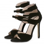 Black Suede Strappy High Heels Stiletto Sandals Shoes