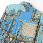 Blue Paisley Retro Vintage Long Sleeves Blouse Shirt