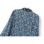Blue Paisleys Vintage Retro Pattern Cotton Long Sleeves Blouse Shirt