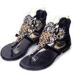 Black Suede Diamonte Rhinestones Fancy Elegant Evening Flats Flip Flop Sandals