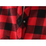 Red Black Plaid Country Checkers Vintage Retro Cotton Long Sleeves Blouse Shirt