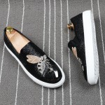 Black Glitters Bee Embroidery Sneakers Loafers Sneakers Mens Shoes Flats