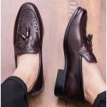 Brown Tassels Hollow Out Mens Loafers Dress Dapper Man Shoes Flats