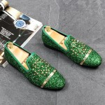 Green Glitters Bling Bling Gold Studs Loafers Dress Dapper Man Shoes Flats