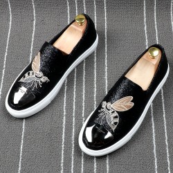 Black Glitters Bee Embroidery Sneakers Loafers Sneakers Mens Shoes Flats