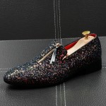 Black Glitters Bling Bling Zipper Loafers Dress Dapper Man Shoes Flats