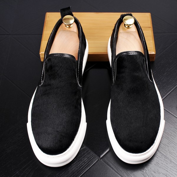 Black Pony Fur Sneakers Loafers Sneakers Mens Shoes Flats