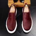 Burgundy Pony Fur Sneakers Loafers Sneakers Mens Shoes Flats