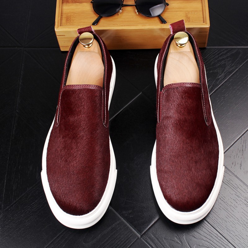 Burgundy Pony Fur Sneakers Loafers 