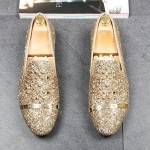 Gold Glitters Bling Bling Gold Studs Loafers Dress Dapper Man Shoes Flats