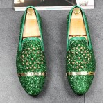 Green Glitters Bling Bling Gold Studs Loafers Dress Dapper Man Shoes Flats