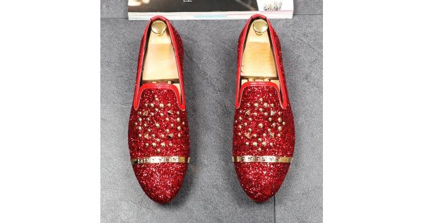 Mens Red Glitter Loafers - Shoes, 10M