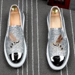 Silver Glitters Bee Embroidery Sneakers Loafers Sneakers Mens Shoes Flats