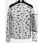 Black Stars Fishnet Fish Net Lace Sheer Long Sleeves Turtleneck Layering Shirt