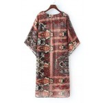 Burgundy Vintage Retro Loose Fit Chiffon Kimono Cardigan Outer Wear