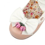 Pink White Strawberry Bells Bow Lace Trim Lolita Sweet Mary Jane Heels Shoes