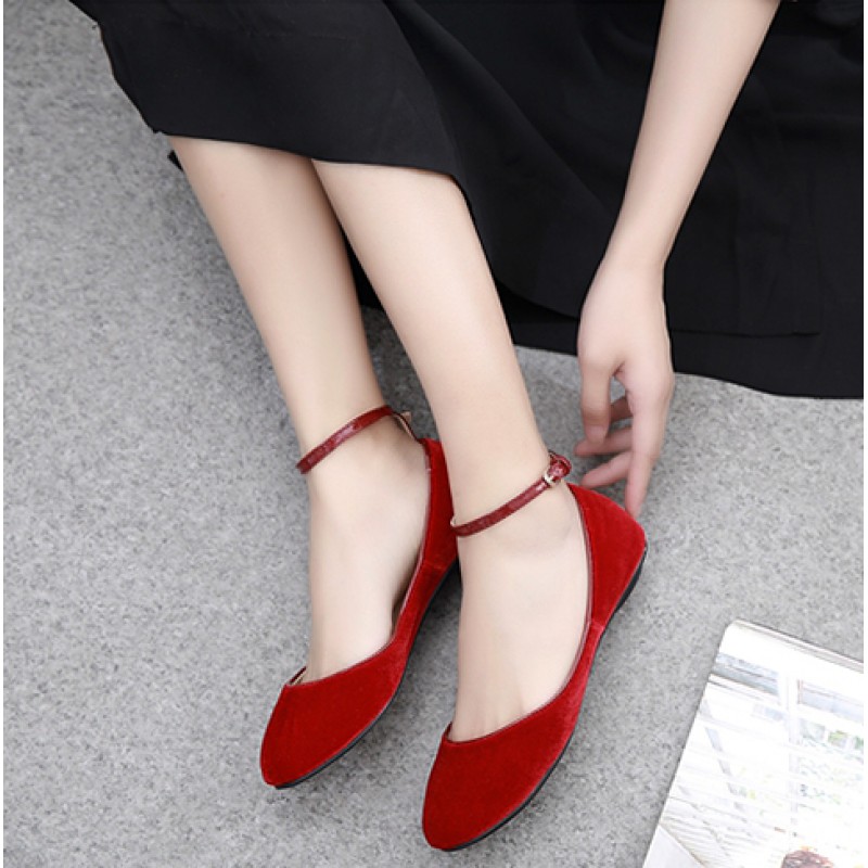 En smule couscous Lagring Red Velvet Mary Jane Ballerina Ballet Flats Shoes