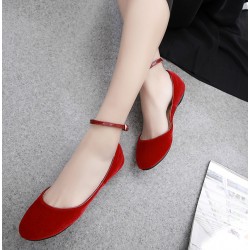 Red Velvet Mary Jane Ballerina Ballet Flats Shoes