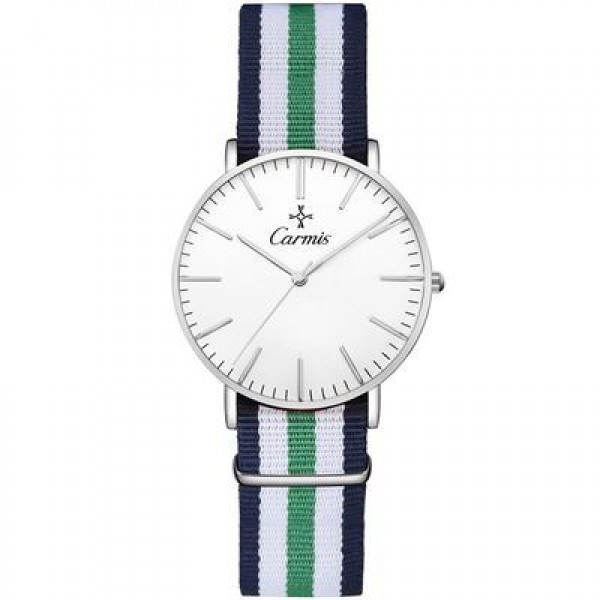 Blue Green White Stripes Nylon Strap Round Classy Vintage Watch Gold Silver Case 40mm 36 mm