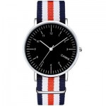 Blue Red White Stripes Nylon Strap Round Black Dial Watch Silver Case 40mm 36 mm