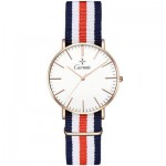Blue Red White Stripes Nylon Strap Round Classy Vintage Watch Gold Silver Case 40mm 36 mm