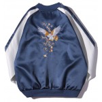 Blue Navy Feng Huang Embroidery Mens Aviator Baseball Yokosuka Bomber Jacket