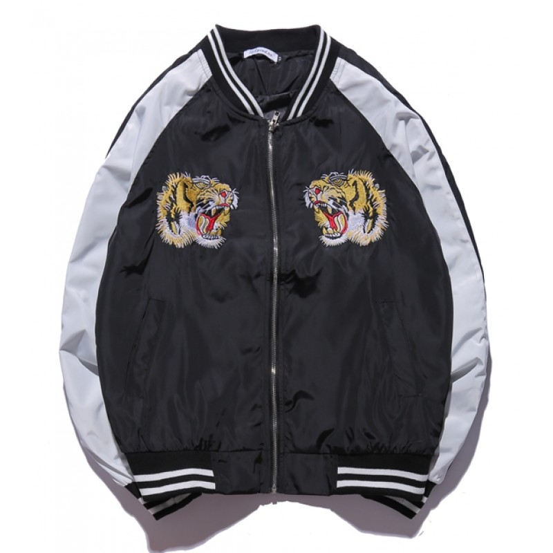 Black Tigers Embroidery Mens Aviator Baseball Yokosuka Bomber Jacket