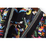 Black Colorful Retro Totem Tassels Embroidery Chiffon Long Kimono Cardigan Outer Wear