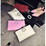 Black Silver Pink Diamonte Buckle Oversized Envelope Clutch Bag Purse