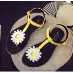 White Yellow Flower T Strap Summer Beach Bohemian Flip Flops Sling Back Flats Sandals