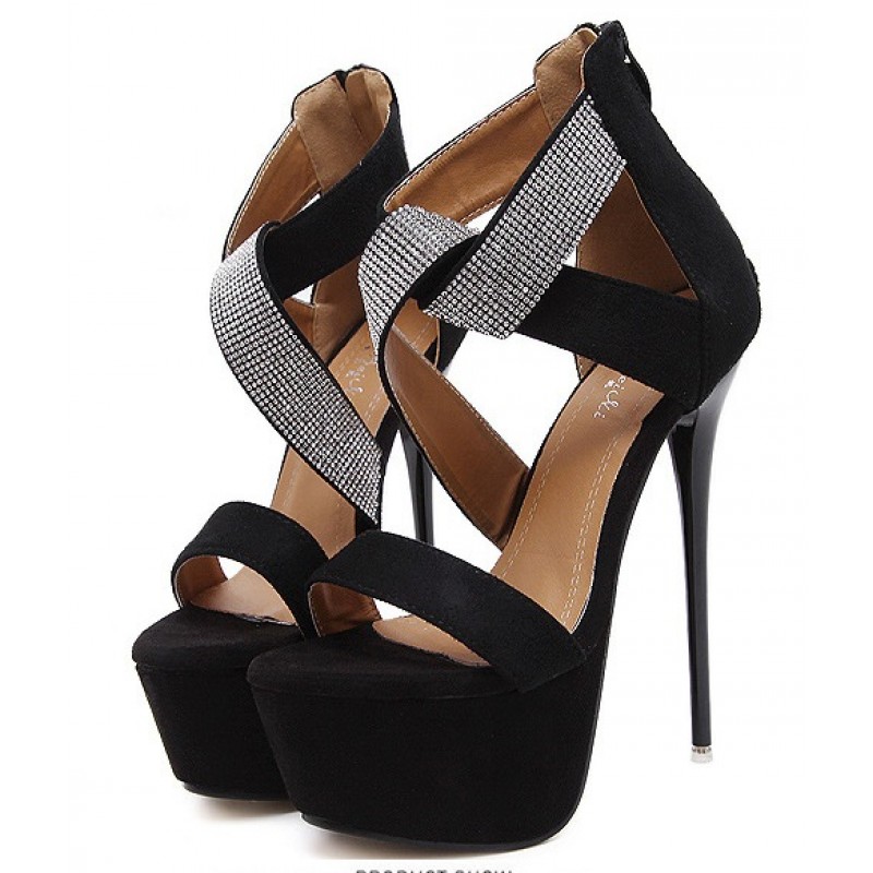 diamante sandals heels black
