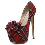 Red Tartan Scotland Plaid Checks Bow Platforms Stiletto High Heels Shoes