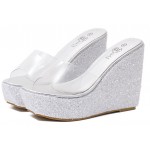 Silver Glitter Bling Bling Transparent Platforms Wedges Sandals Bridal Shoes