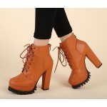 Orange Brown Platforms Combat Military Lace Up Ankle Boots Shoes