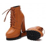 Orange Brown Platforms Combat Military Lace Up Ankle Boots Shoes
