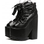Black Ballerina Ribbon Lace Up Punk Rock Gothic Platforms Wedges Boots Shoes
