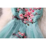 Blue Sleeveless Organza Short Prom Flower Embroidery Wedding Cocktail Party Dress 