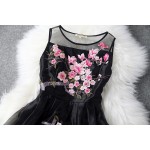 Black Sleeveless Organza Short Prom Flower Embroidery Wedding Cocktail Party Dress 