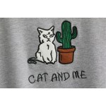 Cropped Mid Sleeves Harajuku Cat and Me Embroidery T Shirt