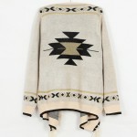 Khaki Tribal Enthic Pattern Fringes Long Sleeves Batwing Cardigan Outer Coat