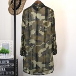Green Camouflage Military Army Long Sleeves Chiffon Cardigan Outer Shirt Blouse